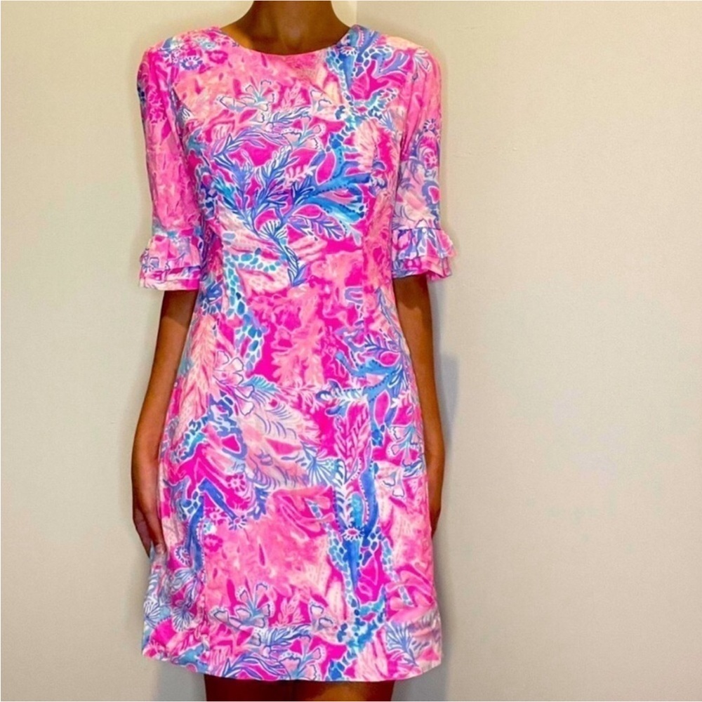 Lilly Pulitzer Fiesta Dress Pink Aquadesiac Ruffle Sleeve Mini Dress